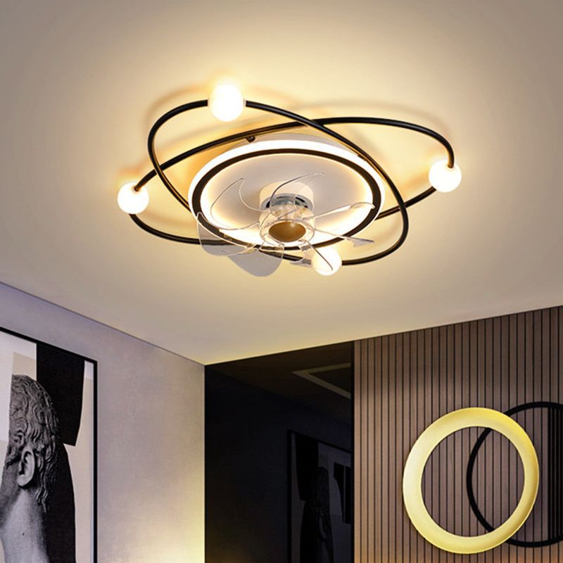 Orbit Acrylic LED Semi Mount Lighting Nordic Remote Control 6 Blades Ceiling Fan Light, 21" Wide