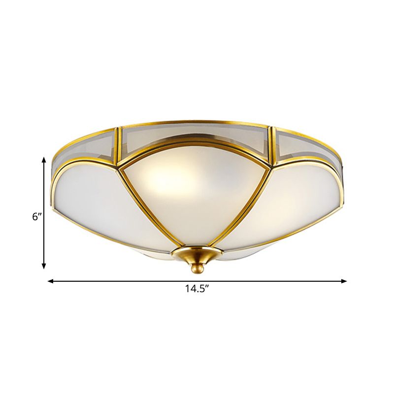 Frosted White Glass Brass Ceiling Flush Scallop 3 Heads Colonialist Flush Mount Lamp for Hallway