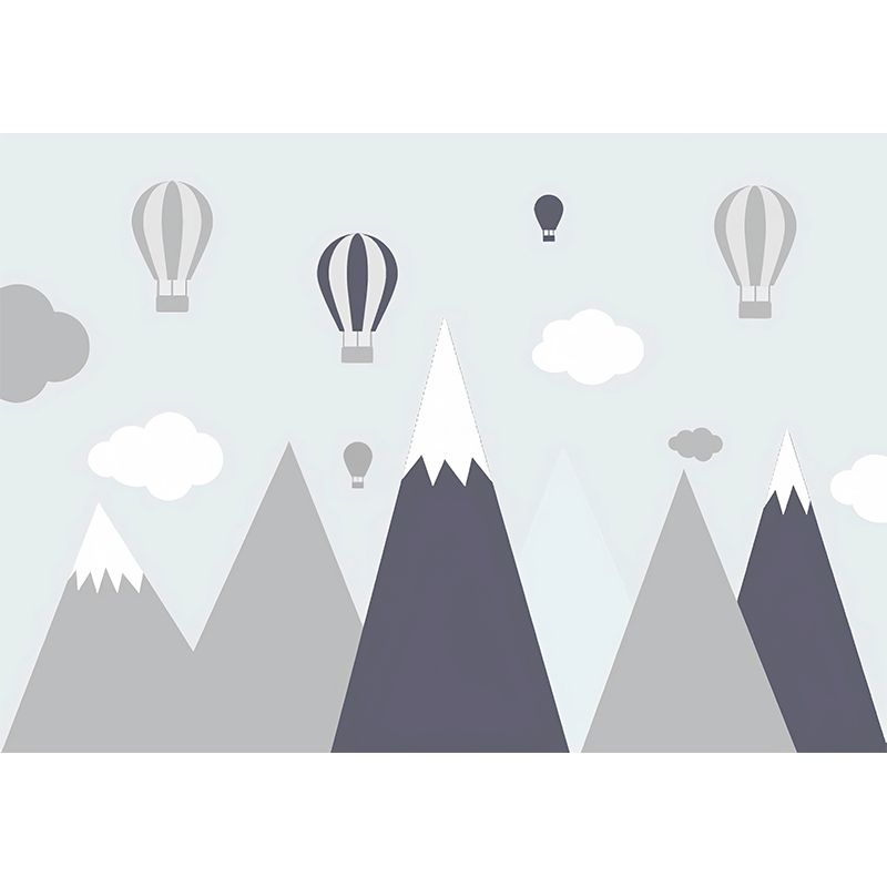 Cute Balloon and Mountain Mural Wallpaper for Children's Bedroom Decoration, Grey, Made to Measure