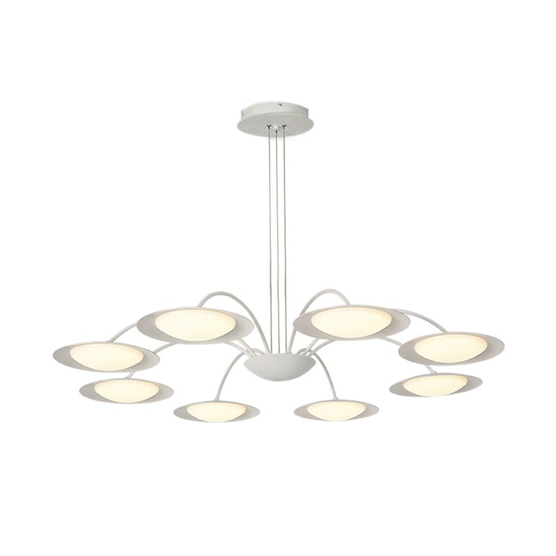 Disc Chandelier Light Fixture Simple Style Metal 8 Heads White Hanging Light Kit for Living Room