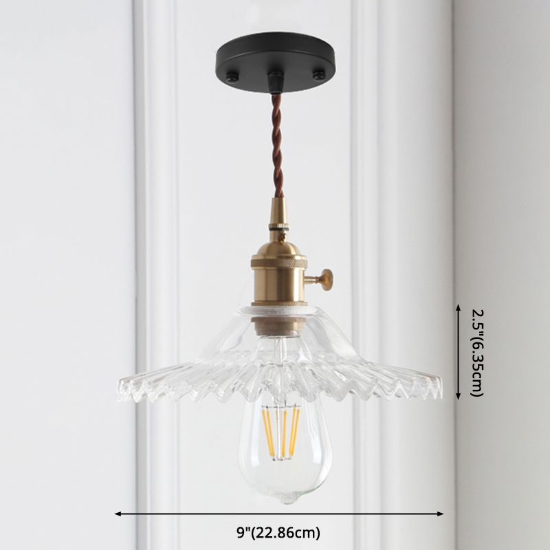 8.66'' Width Brass Pendant Light Industrial Scalloped Glass Shade Mini Hanging Lamp for Coffee Shop