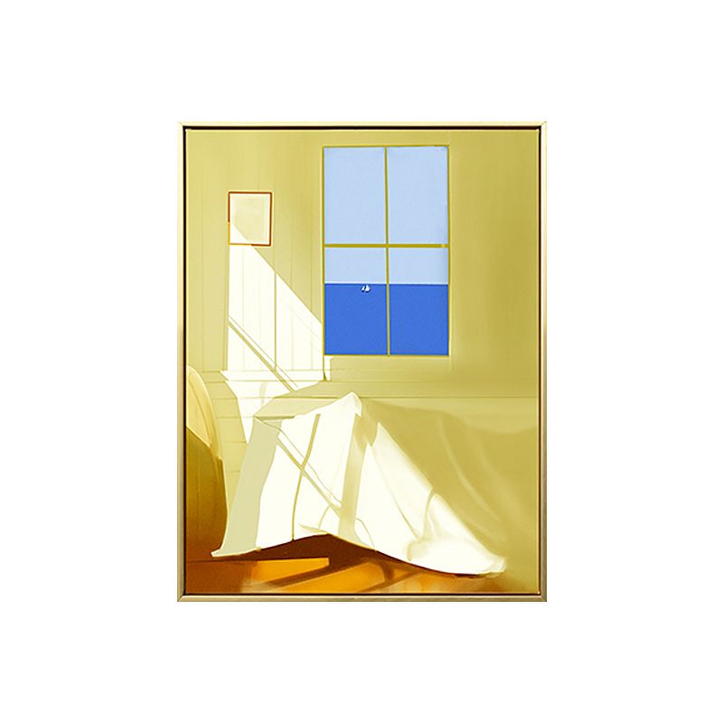 Room with Window Drawing Art Print Textured Nordic Style House Interior Canvas in Yellow