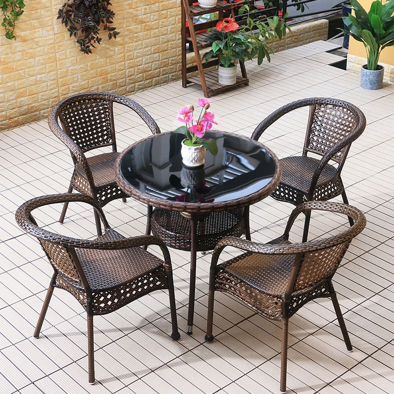 Rattan and Glass Patio Table Industrial Water Resistant Bistro Table