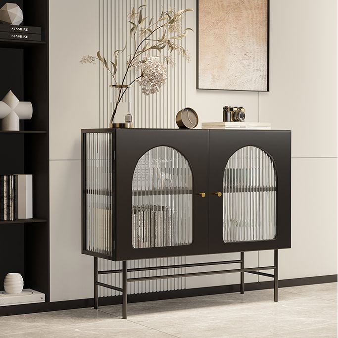 Modern Simple Iron Sideboard Striped Glass Doors Cabinets Dining Server for Living Room