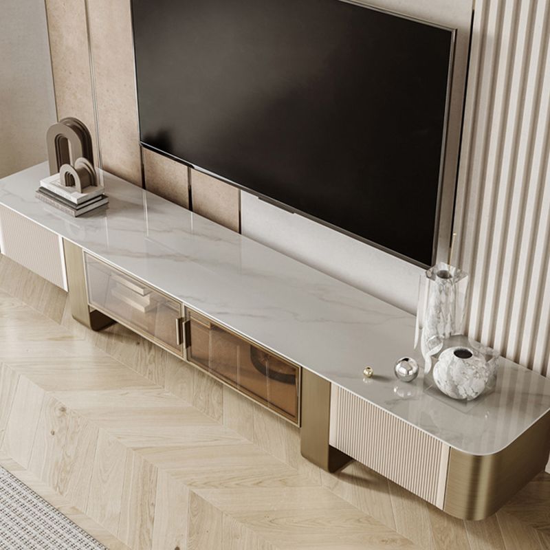 Modern Stone TV Stand Console Enclosed Storage TV Media Stand with Doors for Living Room