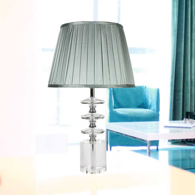 Empire Shade Night Table Lamp Modern Clear Crystal 1-Head Bedroom Nightstand Lighting in Grey