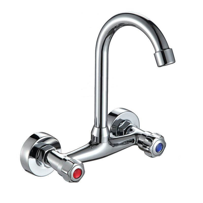 Contemporary 2-Handle Kitchen Faucet Wall-mounted Faucet in Chrome