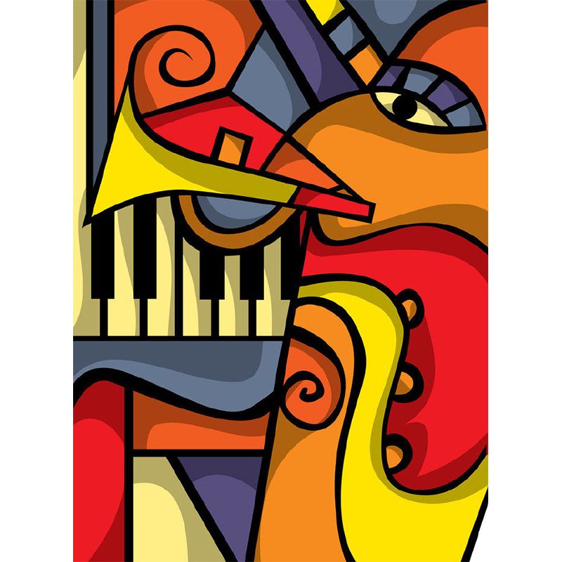 Picasso Music Concert Mural Wallpaper Artistry Smooth Wall Decor in Blue-Orange-Yellow