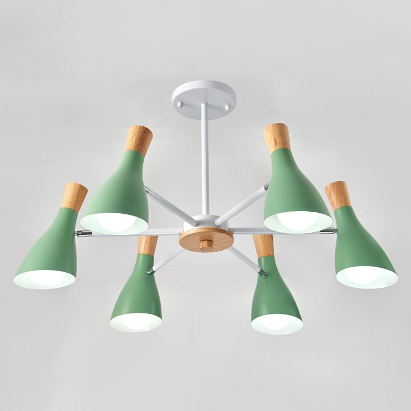 IJzeren bias-gesneden fles kroonluchter lamp macaron stijl houten hanger licht voor woonkamer