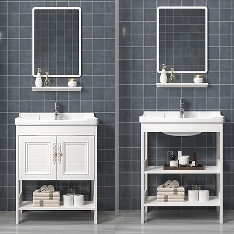 Freestanding Vanity White Shelving Included Rectangular Single Sink Vanity with Mirror