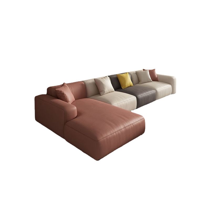 Modern Loose Back Sofa & Chaise 137.8"L*66.93"W*23.62"H Faux Leather Recessed Arm Sofa