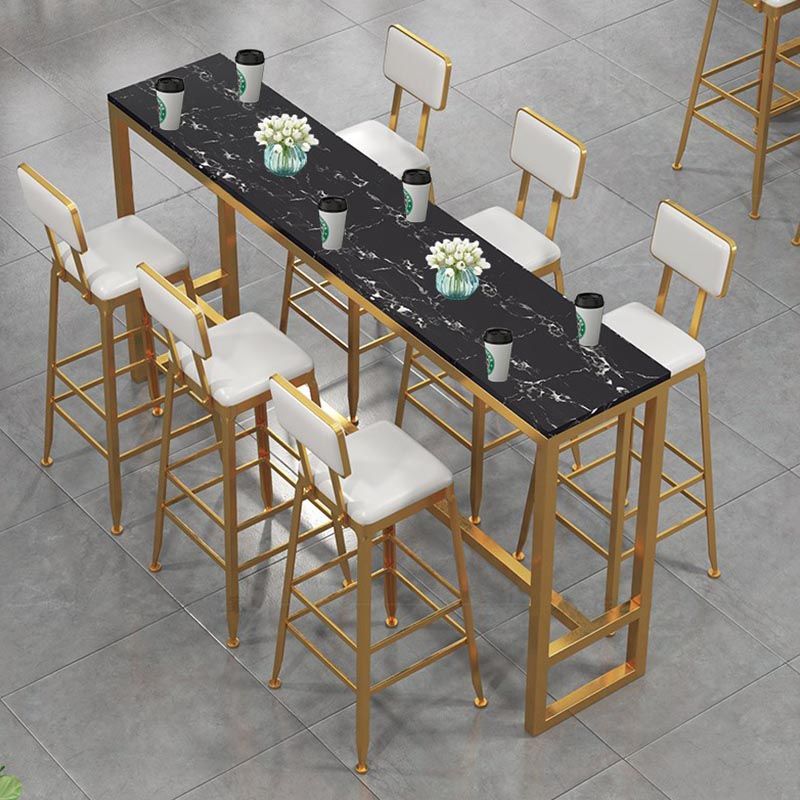 Glam Bistro Table with Gold Metal Trestle Polished Finish Stone Top Bar Table