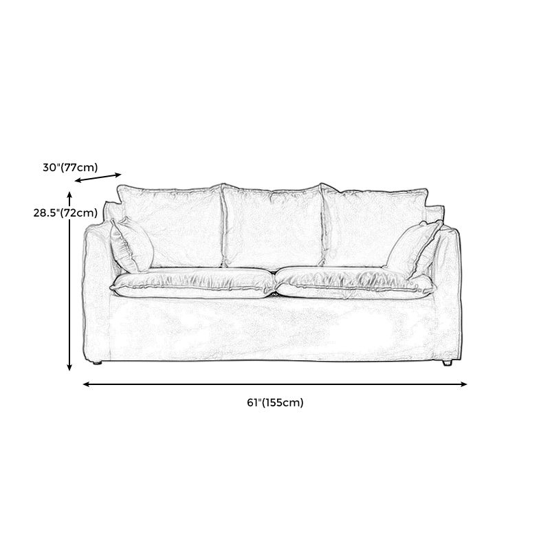 Contemporary Linen Couch Square Arm Settee with Slipcovered Pillows