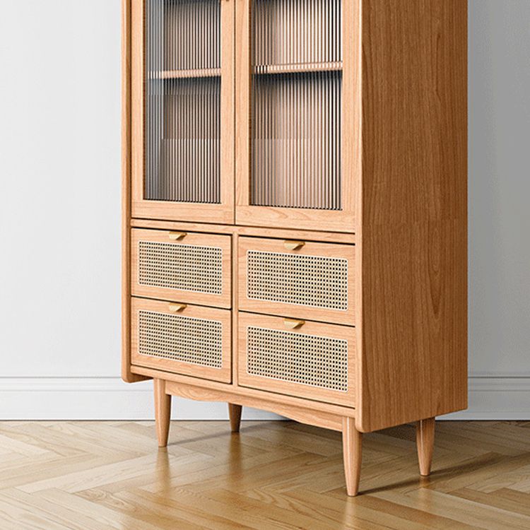 Modern Glass Doors Display Stand Pine Storage Cabinet with Doors for Living Room