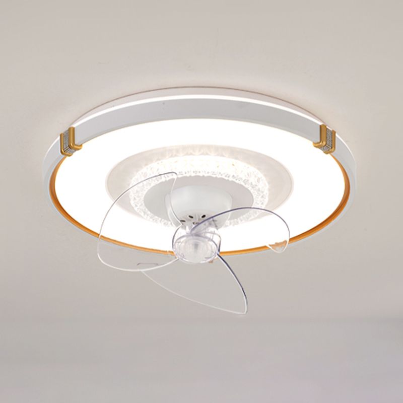 Round Bedroom Flush Mount Fan Lamp Metallic Nordic Style LED Semi Flush Light