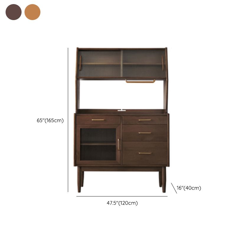 Modern Dining Hutch Pine Sliding Doors Storage Cabinet with Drawers