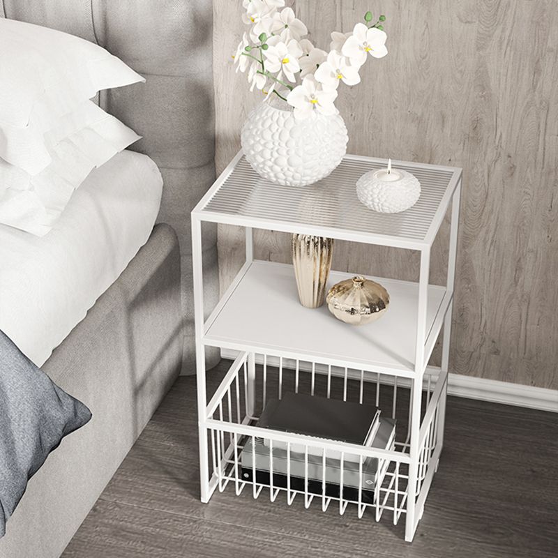 Industrial Bedside Cabinet Glass and Iron Nightstand for Bedroom