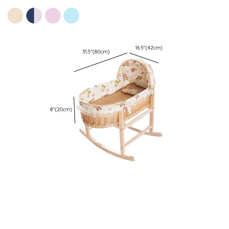 Solid Wood and Wicker Crib Cradle Natural Oval Crib Cradle for Baby