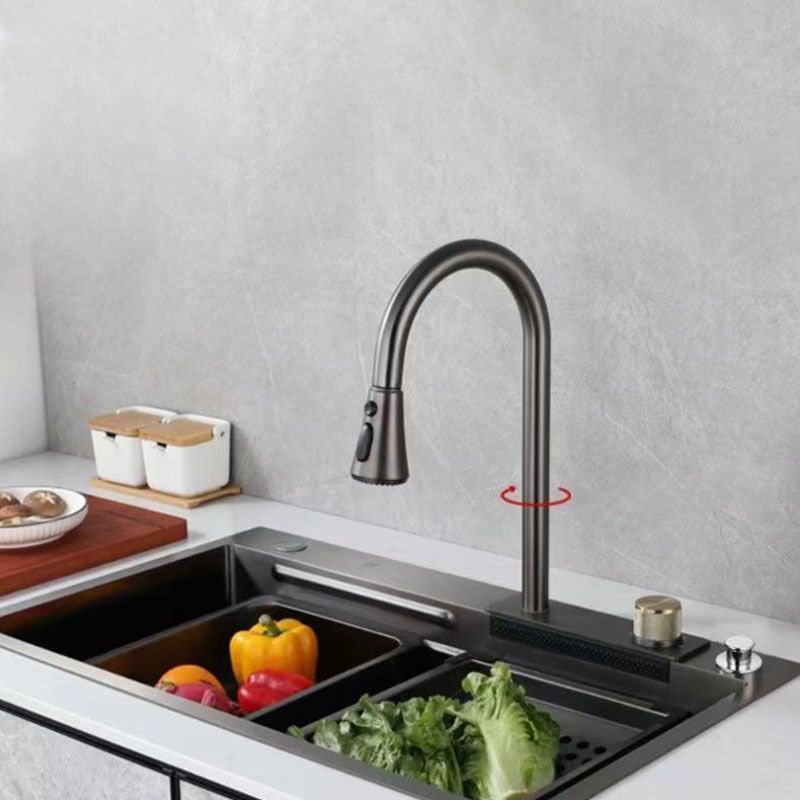 Modern Kitchen Sink Stainless Steel with Accessories and Faucet Bar Prep Sink