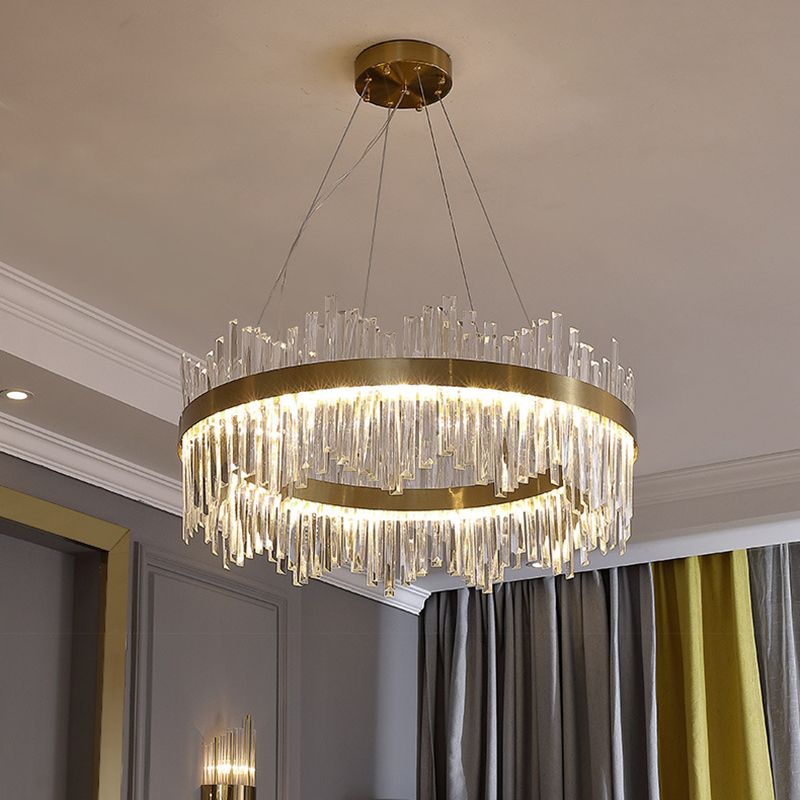 Forme ronde Lights Hanging Stryme Crystal Metal Chandelier en or pour le salon