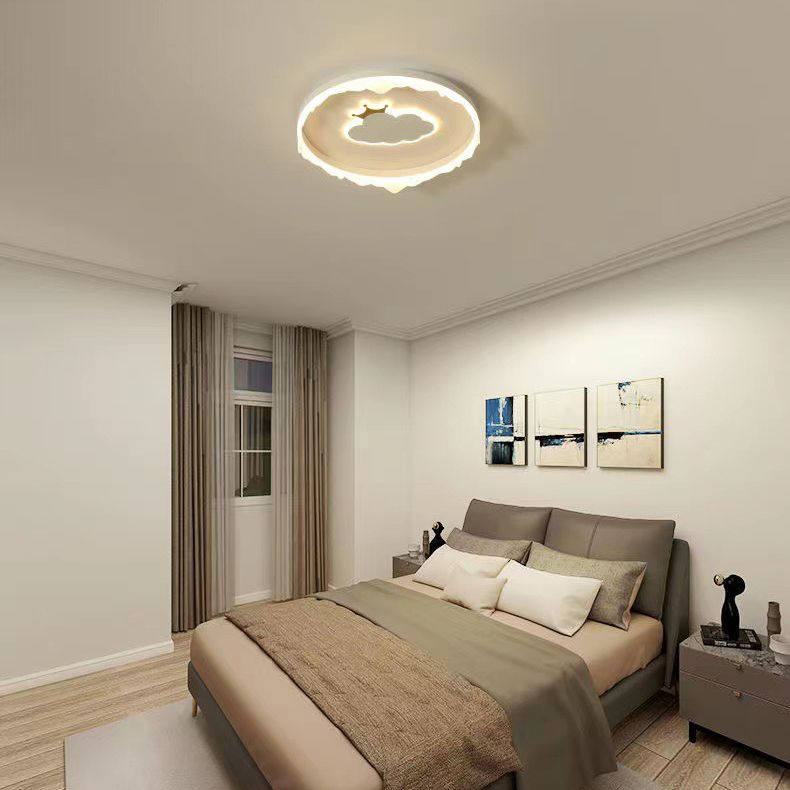 Circle Shape Flush Light Modern Style Metal 2 Lights Flush Mount in White