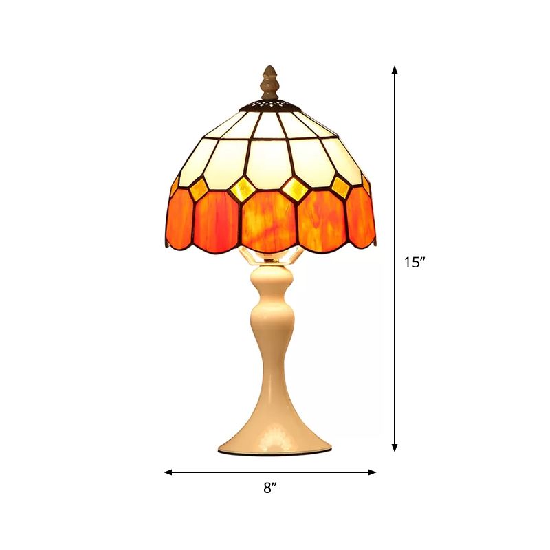 Cafe Grid Domed Desk Light Art Glass Antique Tiffany Style Orange Desk Lamp for Bedroom