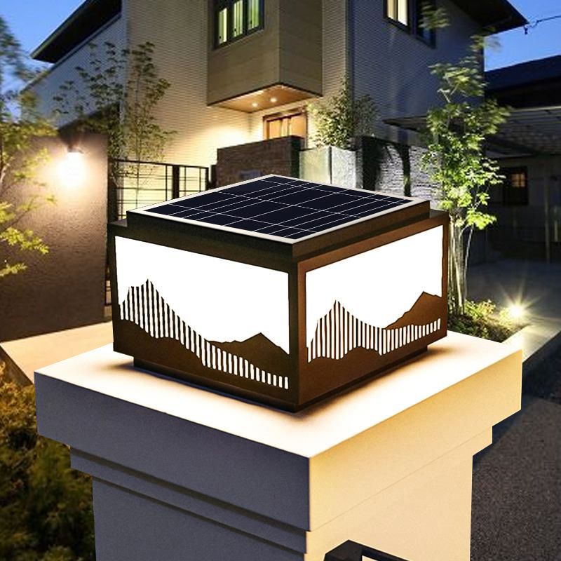 Contemporary Pillar Lamp Minimalist Outdoor Lamp with Glass Shade for Garden