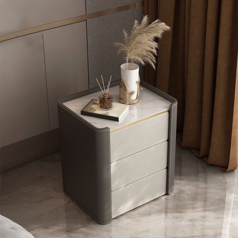 Modernism Storage Night Table 3 Drawers Stone/Wood Bed Nightstand for Home