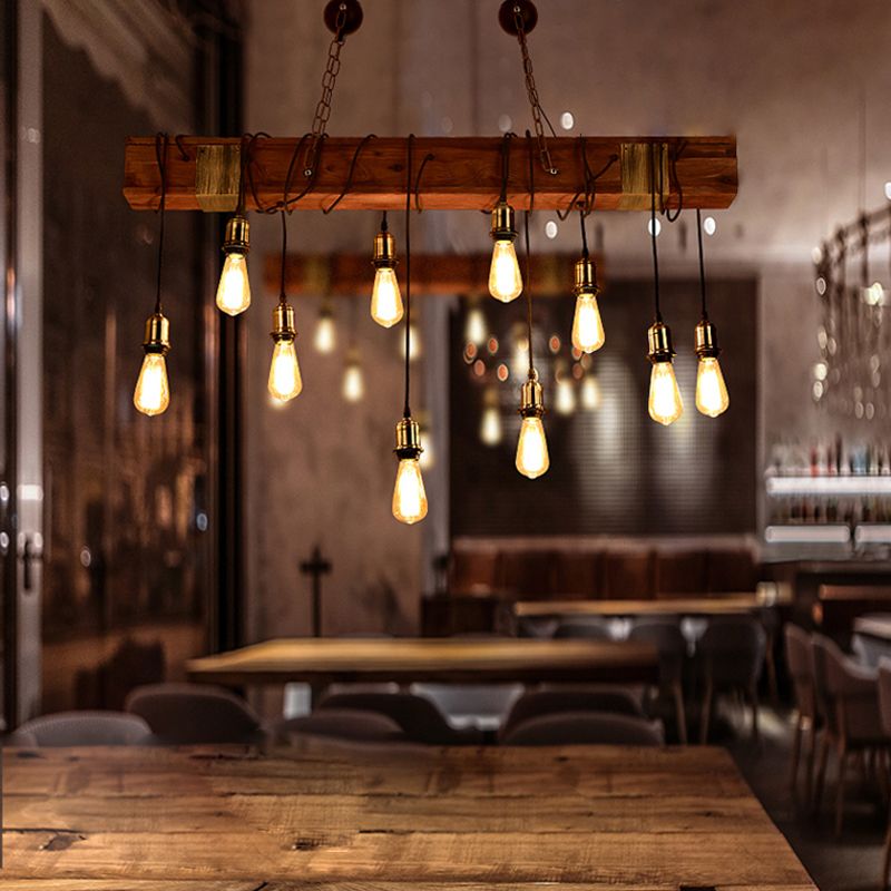 Linear Island Lighting Fixtures Industrial Wood Pendant Lighting for Restaurant