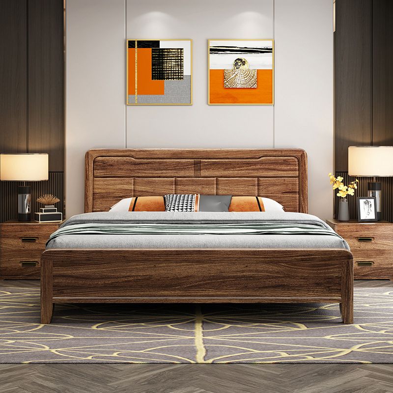 Mid-Century Modern Standard Bed Espresso Bed Frame With Custom Gold Legs