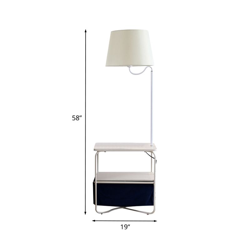 Modern Urn-Like Standing Lamp Metal 1 Bulb White Floor Reading Light with Round/Square Table for Bedside