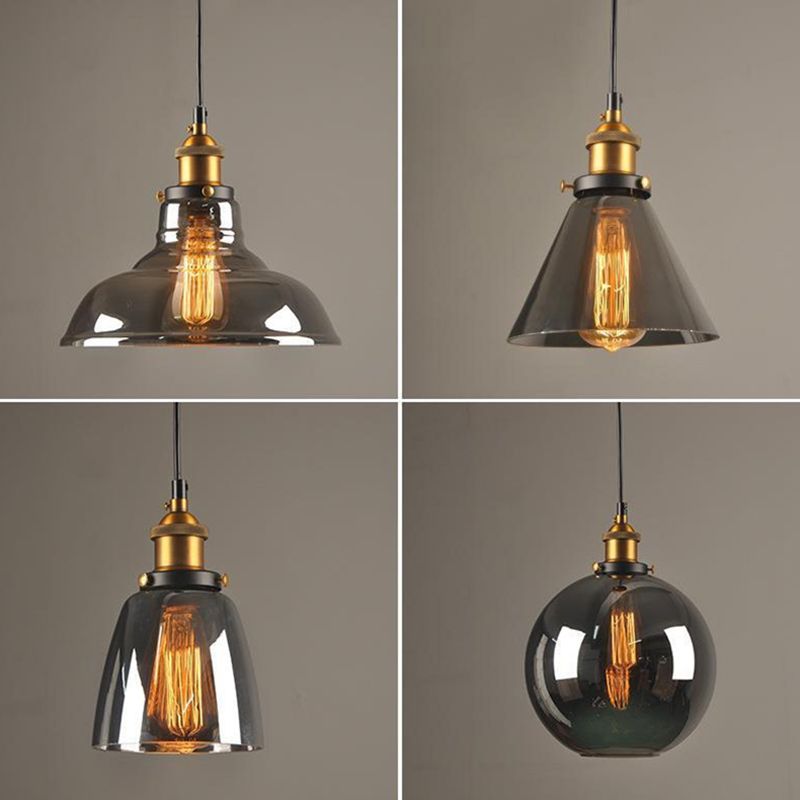 Clear Glass Industrial Loft Pendant Light 1-Light Hanging Ceiling Light for Dining Room