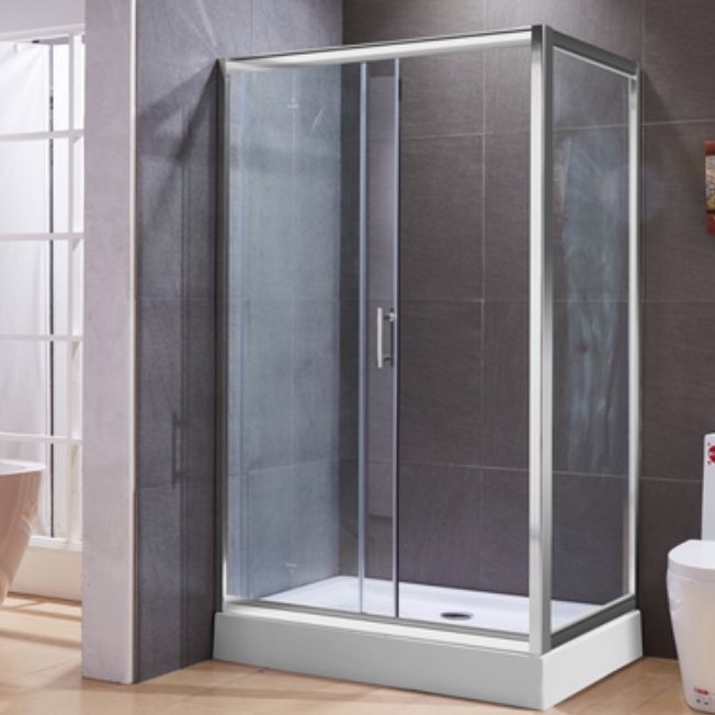 Corner Tempered Glass Shower Kit Silver Semi-Frameless Shower Kit