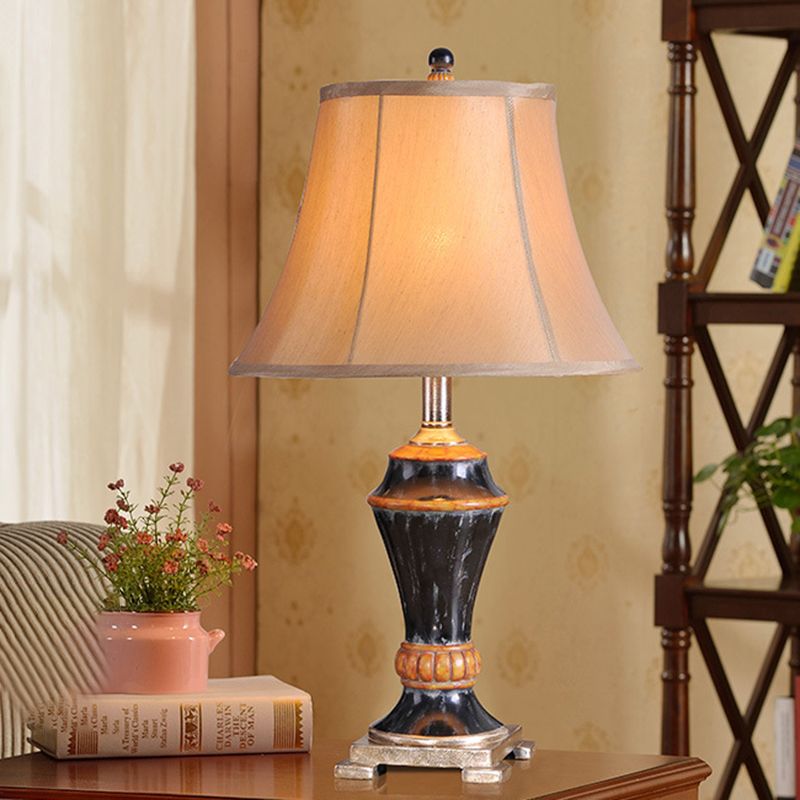 Flared Family Room Table Lamp Traditional Fabric 1-Light Khaki  Nightstand Light