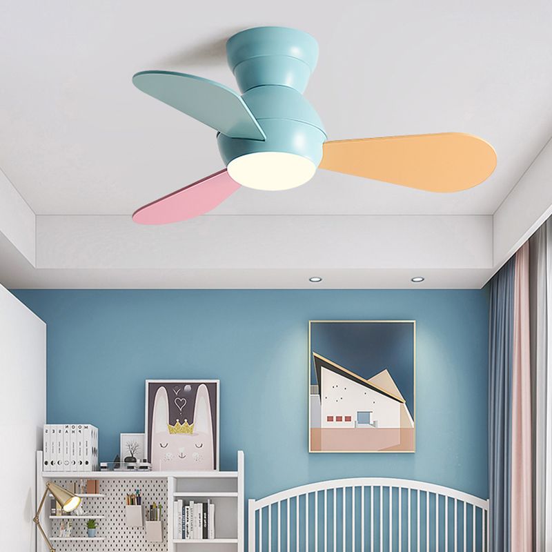 Kids Style Spherical LED Fan Light Frequency Conversion Bedroom Semi Flush Ceiling Light