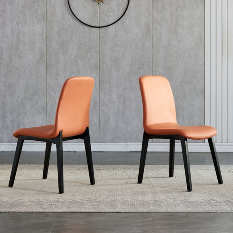 Minimalist Design PU Leather Dining Chairs Solid Back Chair with Wooden Legs