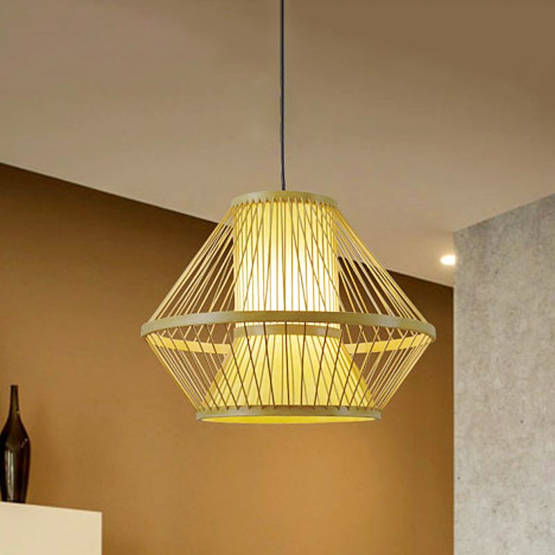 Luce appesa conica cinese Bamboo 1 testa BEIGE BEIGE Apparecchiatura per la sala da pranzo