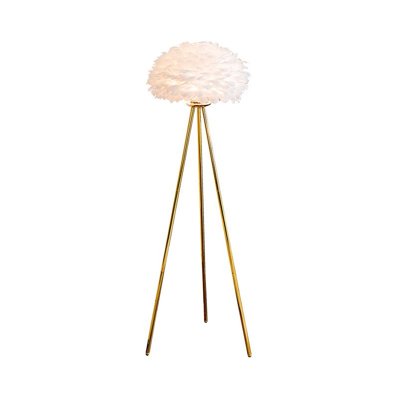 Dome Feather Floor Lamp Minimalist Single Grey/White/Pink Floor Light with Black/White/Gold Tripod for Bedroom