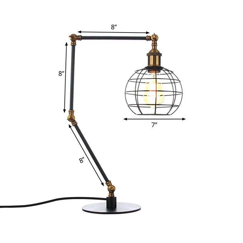 Warehouse Wire Guard Table Light Metal 1 Head Coffee Shop Table Lamp with Global Shade in Black/Brass Finish