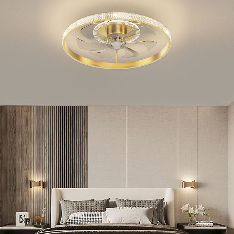 Modern Round Fan Light Metal Gold LED Flush Mount Light for Living Room