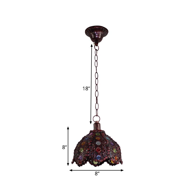 1 head metal lampada a soffitto decorativo bronzo/blu smerletato/cupola da soggio