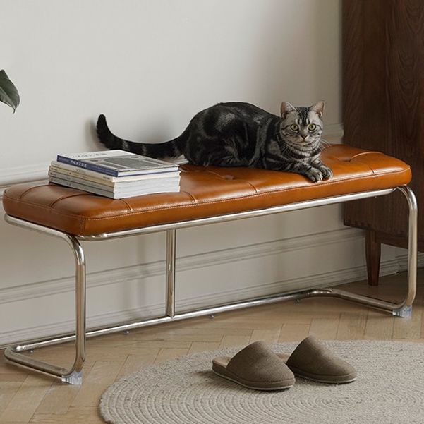 Mid-Century Modern Seating Bench Upholstered Cushioned Ottoman Bench