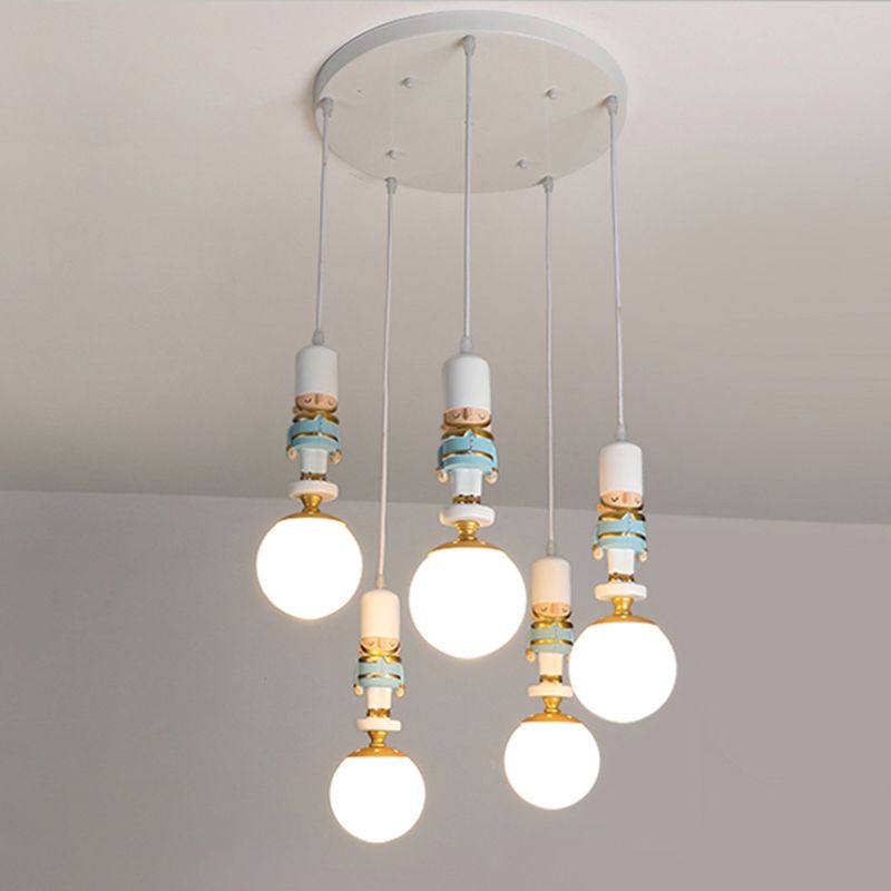 Sphere Shade Bedroom Multi Ceiling Light Cream Glass Kids Multi Light Pendant with Decorative Figurine