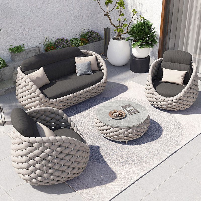 Tropical Outdoor Patio Sofa Fabric White Gray With Cushions Wicker/Rattan