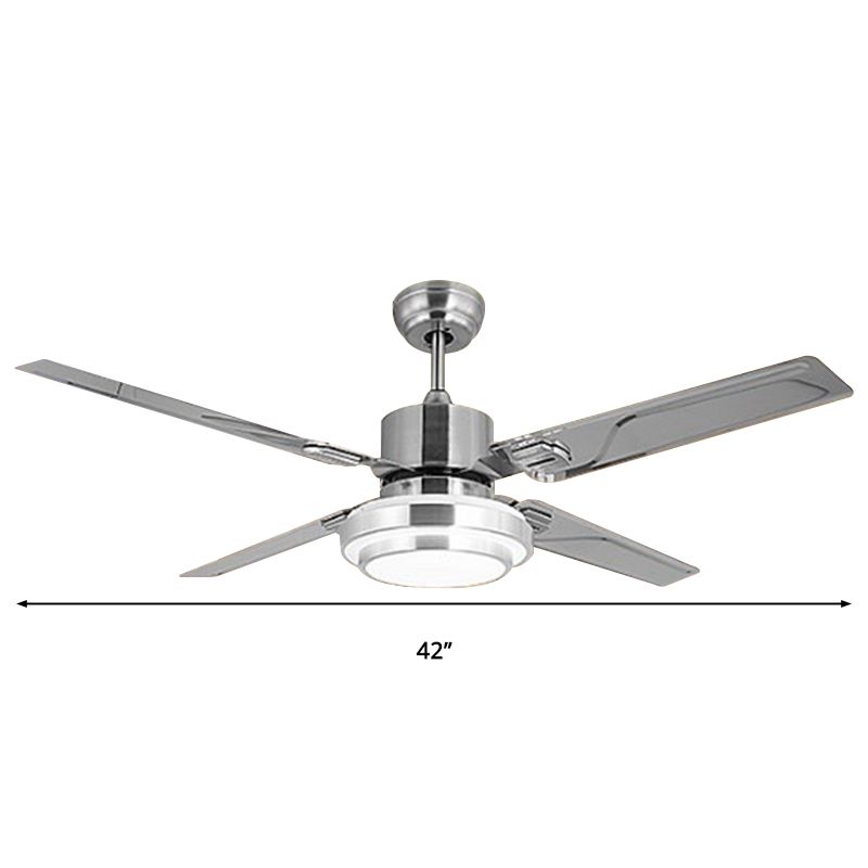 Gourde LED Semi Flush Lighting moderniste finition argentée métal 4 lames plafonnier lampe à lampe de lampe à fans, 42 "W