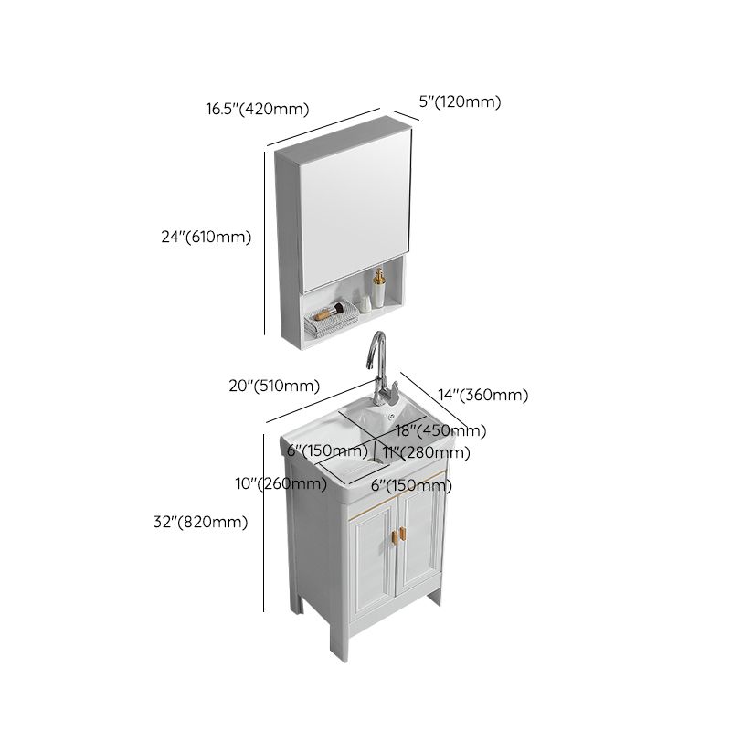 Freestanding Bath Vanity White Mirror Rectangular Single Sink Vanity with Doors