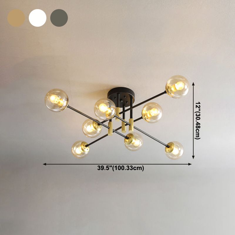 El accesorio de techo de cristal del globo en el estilo creativo moderno electrochapa el soporte semi rasante del hierro para el dormitorio