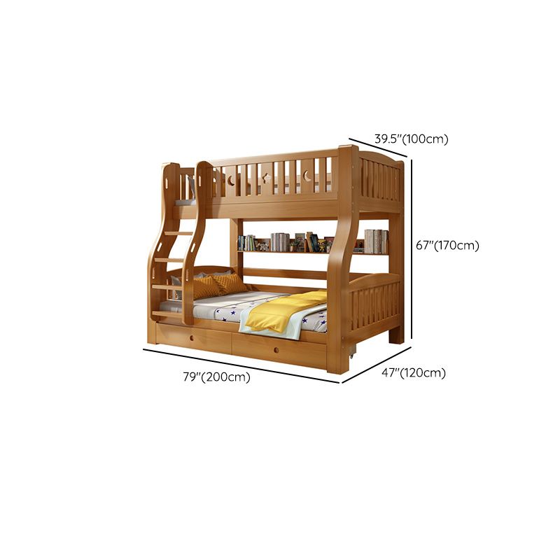 Walnut Standard Bunk Bed with Twin Trundle Solid Wood High Bunk Bed