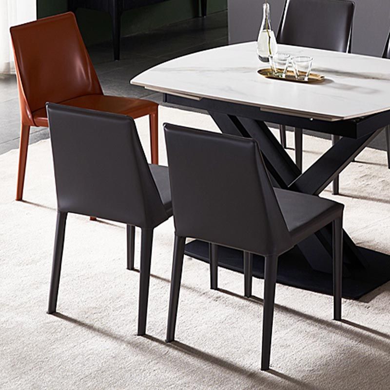 Contemporary Upholstered Side Chair Leather Armless Dining Chair with Leather Legs