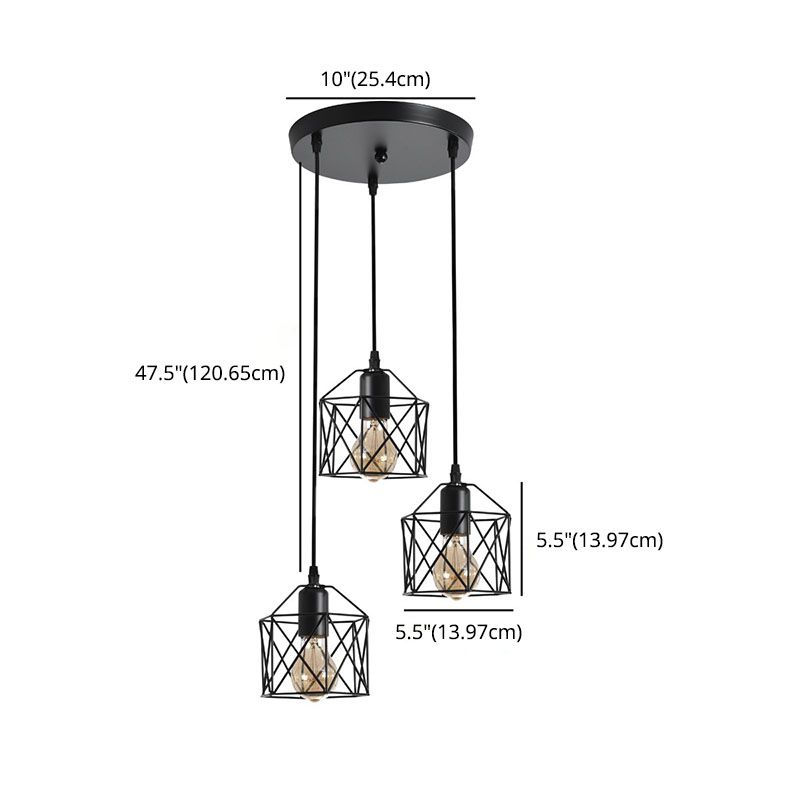 3 luci a gabbia appeso a soffitto luci in stile industriale a sospensione in metallo per il ristorante